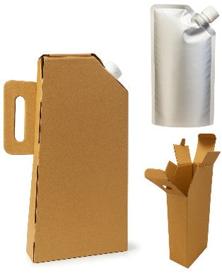 20 MM કેપ સાથે કોરુગેટેડ બ્રાઉન પેપર ટી ફ્લાસ્ક અને સિલ્વર સ્પાઉટ પાઉચ