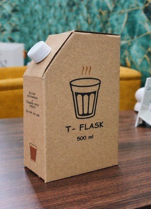 20 MM કેપ સાથે કોરુગેટેડ બ્રાઉન પેપર ટી ફ્લાસ્ક અને સિલ્વર સ્પાઉટ પાઉચ