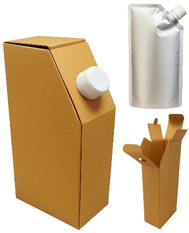 20 MM કેપ સાથે કોરુગેટેડ બ્રાઉન પેપર ટી ફ્લાસ્ક અને સિલ્વર સ્પાઉટ પાઉચ